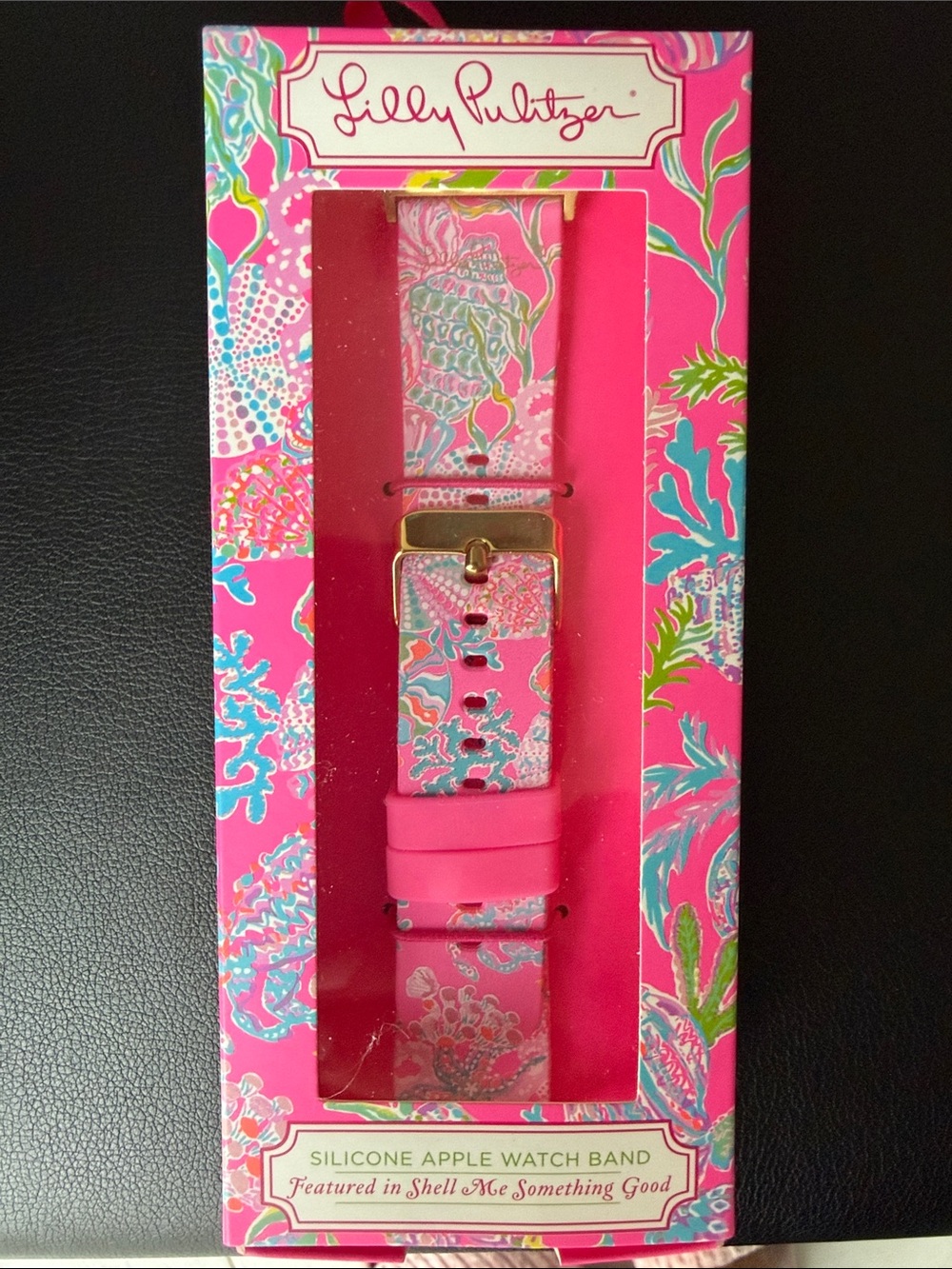 NWT Lilly Pulitzer Hot Pink Floral Silicone Watch Band with Gold Buckle